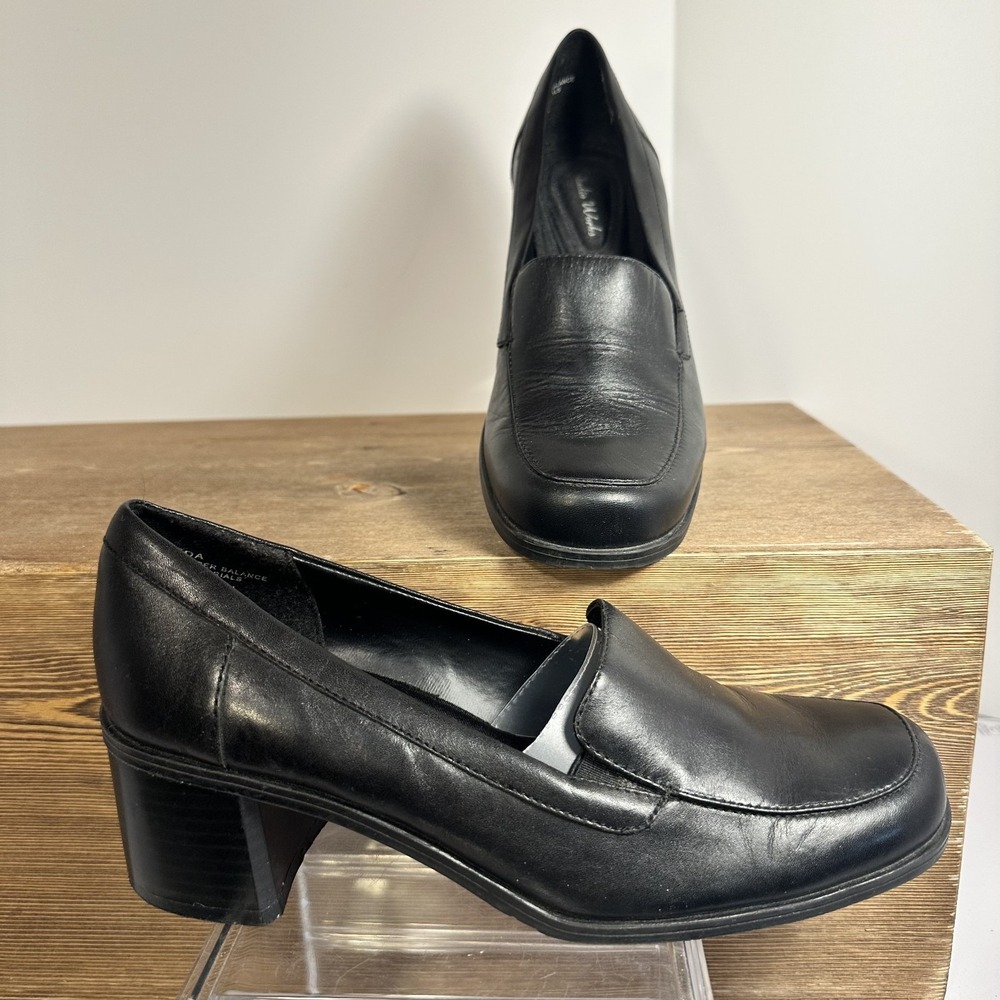 Studio Works Leather Block Heel Loafer Pumps Womens 7 Square Toe Office Comfort